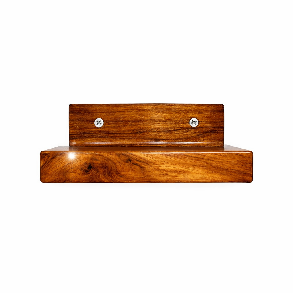 TITAN WALK Premium Wooden Wall Shelf – Glossy Teak Finish | 15x10 cm | 400g Solid Wood Mini Floating Rack | Easy 2 Screw Installation | Multipurpose for Keys, Frames & Plants