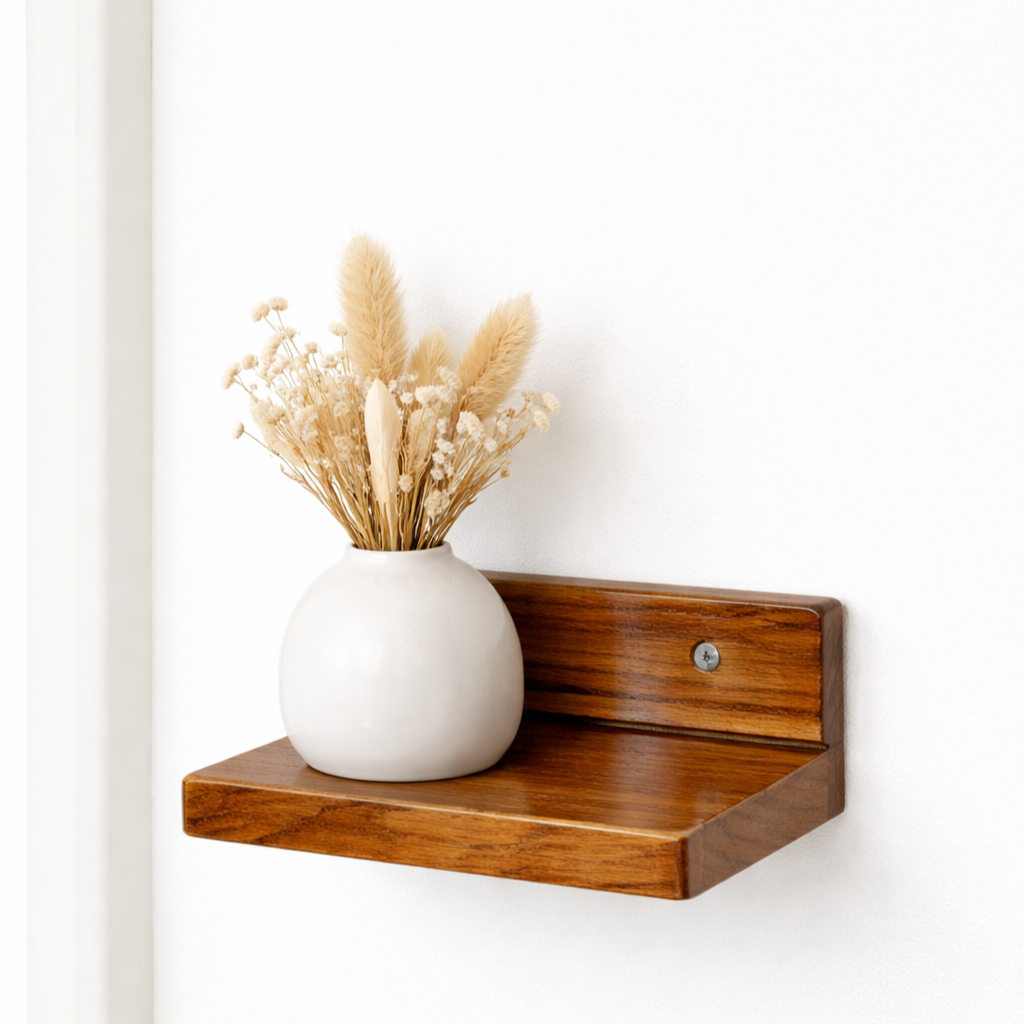 TITAN WALK Premium Wooden Wall Shelf – Glossy Teak Finish | 15x10 cm | 400g Solid Wood Mini Floating Rack | Easy 2 Screw Installation | Multipurpose for Keys, Frames & Plants