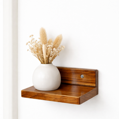 TITAN WALK Premium Wooden Wall Shelf – Glossy Teak Finish | 15x10 cm | 400g Solid Wood Mini Floating Rack | Easy 2 Screw Installation | Multipurpose for Keys, Frames & Plants