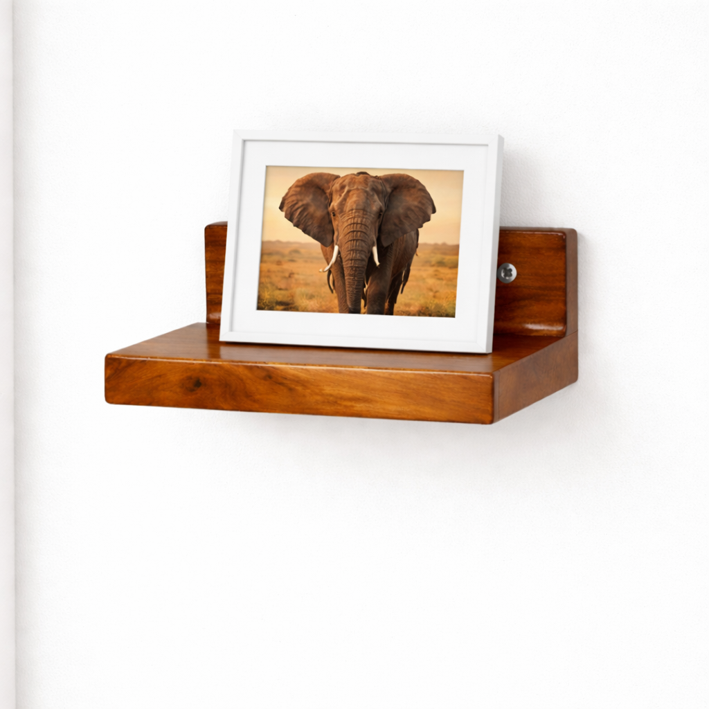 TITAN WALK Premium Wooden Wall Shelf – Glossy Teak Finish | 15x10 cm | 400g Solid Wood Mini Floating Rack | Easy 2 Screw Installation | Multipurpose for Keys, Frames & Plants