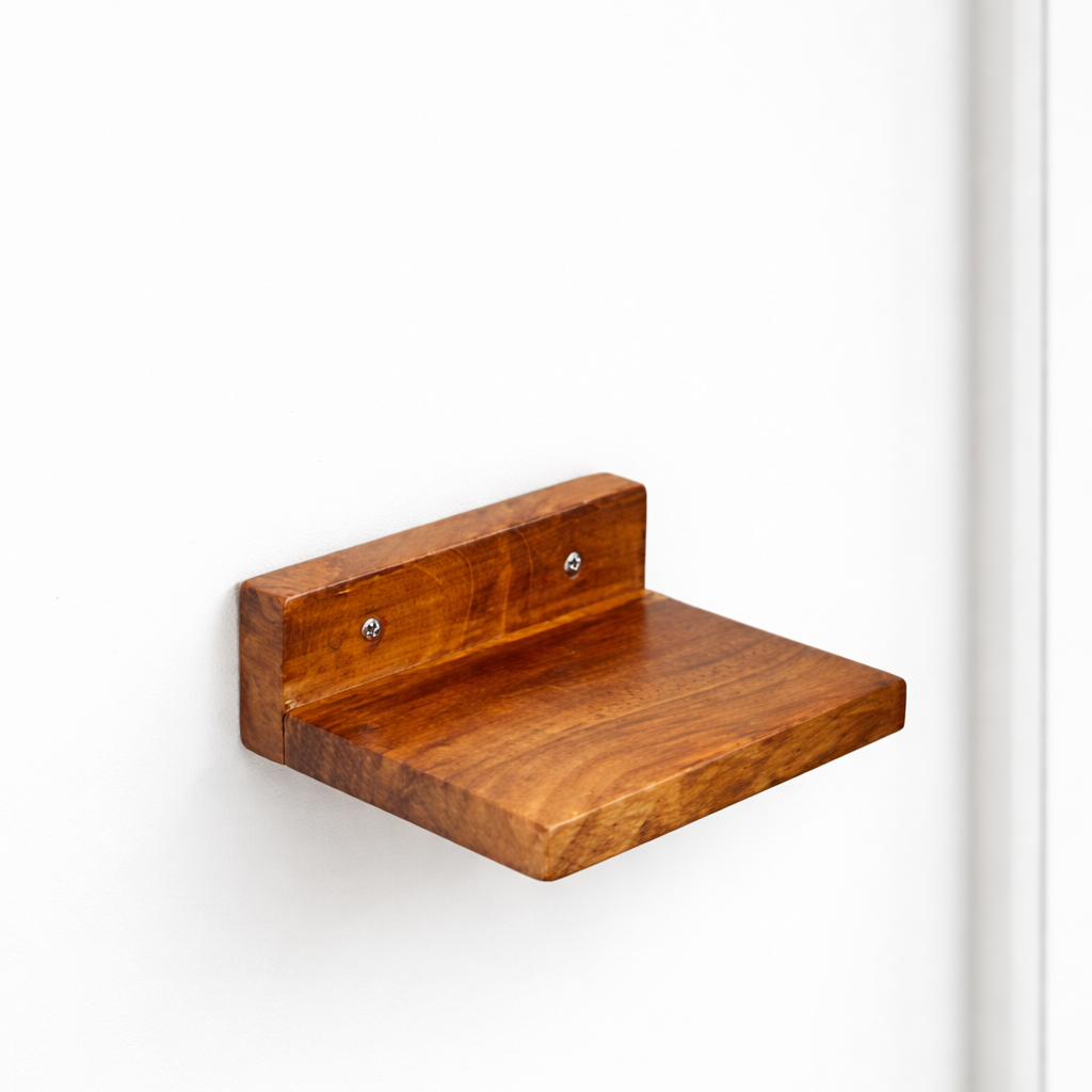 TITAN WALK Premium Wooden Wall Shelf – Glossy Teak Finish | 15x10 cm | 400g Solid Wood Mini Floating Rack | Easy 2 Screw Installation | Multipurpose for Keys, Frames & Plants