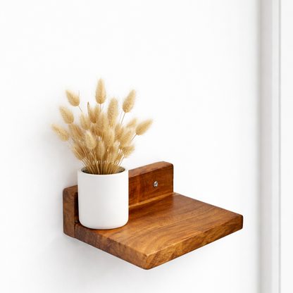 TITAN WALK Premium Wooden Wall Shelf – Glossy Teak Finish | 15x10 cm | 400g Solid Wood Mini Floating Rack | Easy 2 Screw Installation | Multipurpose for Keys, Frames & Plants