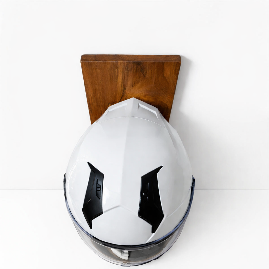 Elite Wall Helmet Holder – Solid Teak Wood & Stainless Steel