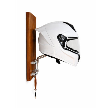 Elite Wall Helmet Holder – Solid Teak Wood & Stainless Steel
