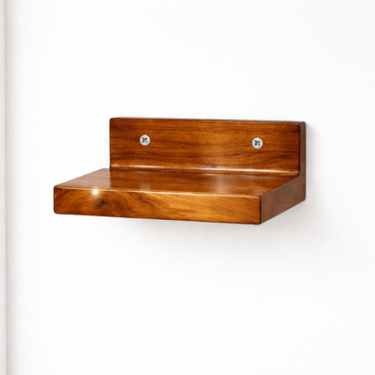 TITAN WALK Premium Wooden Wall Shelf – Glossy Teak Finish | 15x10 cm | 400g Solid Wood Mini Floating Rack | Easy 2 Screw Installation | Multipurpose for Keys, Frames & Plants