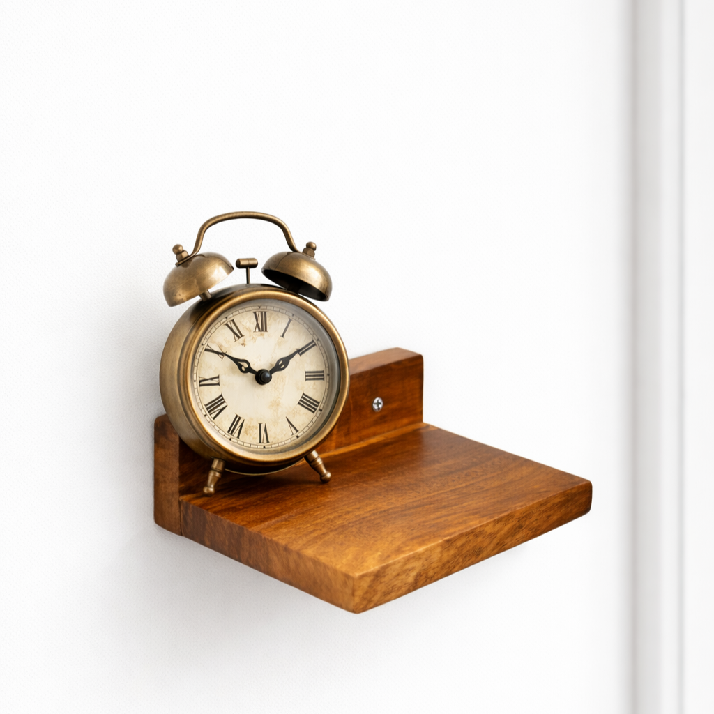 TITAN WALK Premium Wooden Wall Shelf – Glossy Teak Finish | 15x10 cm | 400g Solid Wood Mini Floating Rack | Easy 2 Screw Installation | Multipurpose for Keys, Frames & Plants