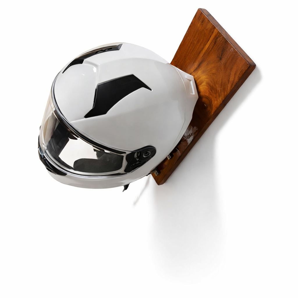 Elite Wall Helmet Holder – Solid Teak Wood & Stainless Steel
